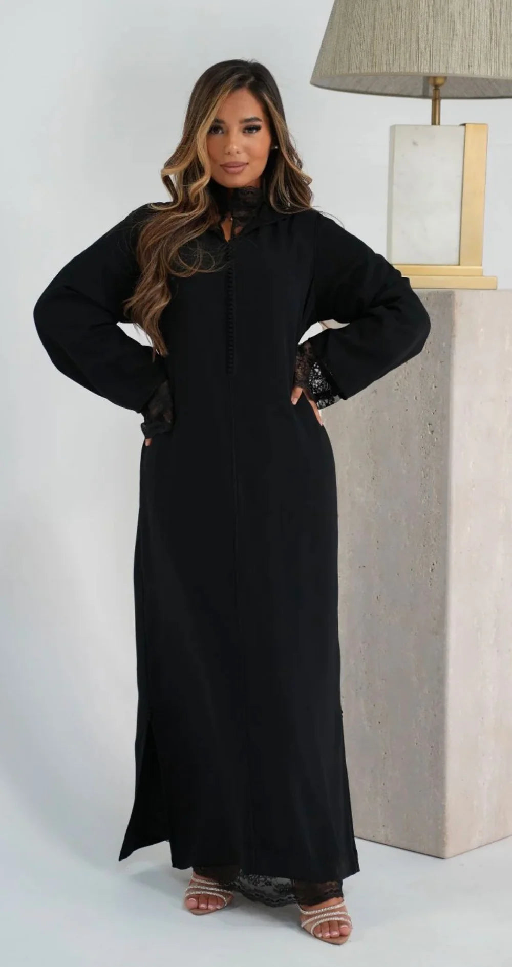 Jellaba crêpe de soie dentelle